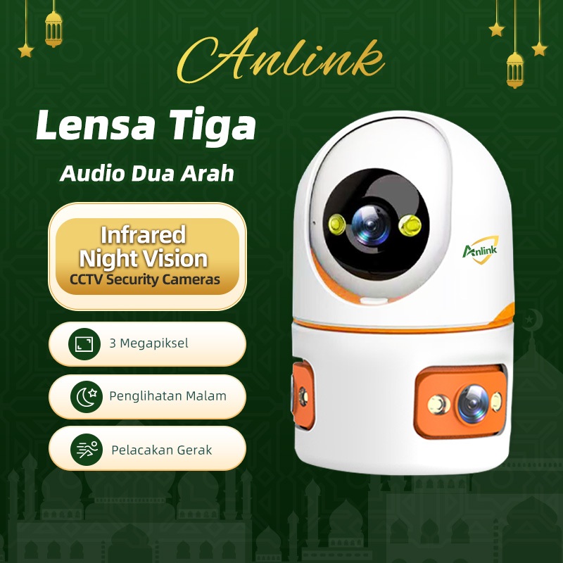 HQ8 CCTV Camera 3MP HD Wi-Fi Multi Penglihatan Malam TIGA Lensa Kamera keamanan Pelayaran PTZ