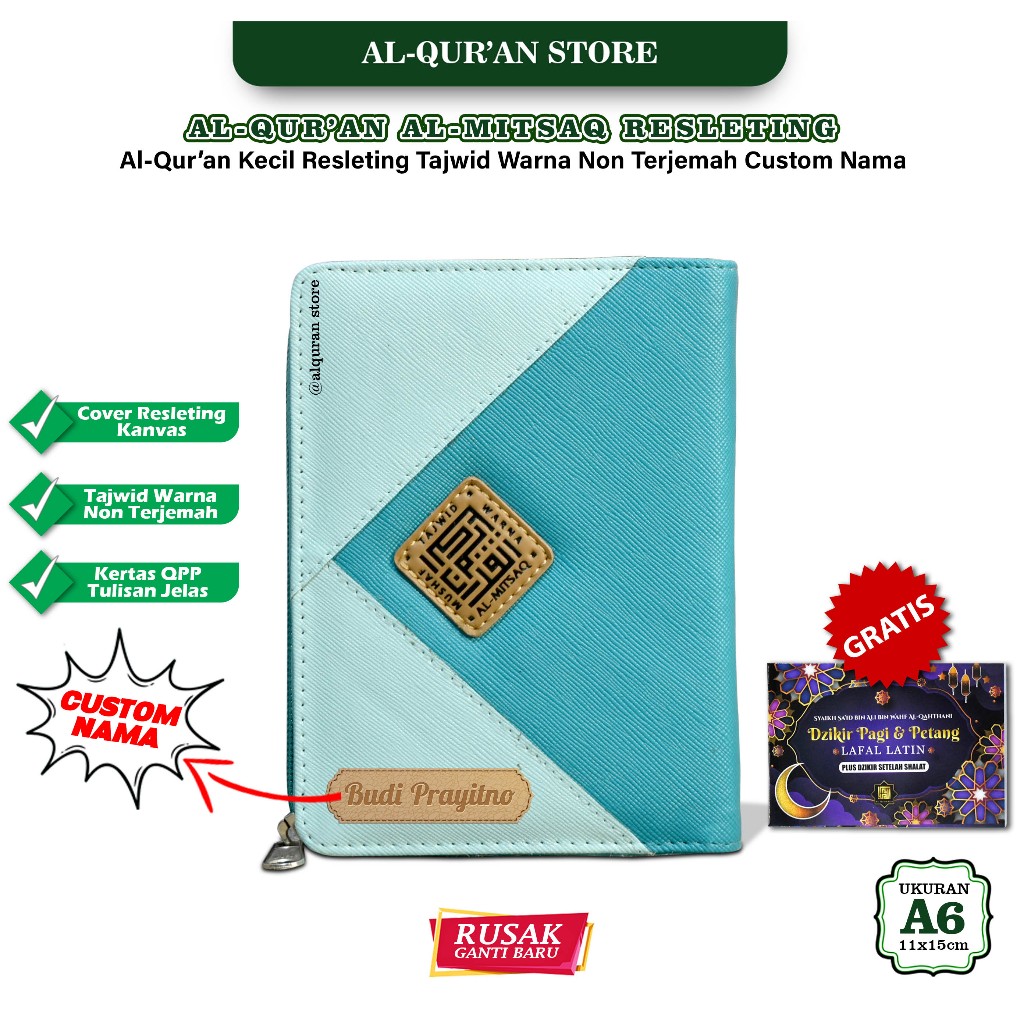 Alquran Resleting Al Mitsaq A6 Tajwid Warna Non Terjemah, Alquran Wanita, Al Quran Kecil, Alquran Ke
