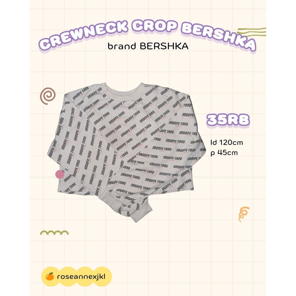PRELOVED BERSHKA CREWNECK SWEATER CROP OVERSIZE PUTIH