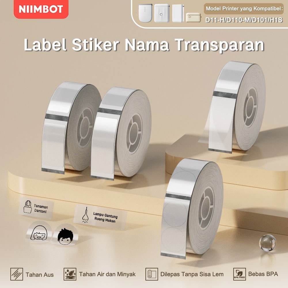 NIIMBOT D110/D11/D101 Label Transparan Thermal - Stiker Logo Bulat, Kode Warna Nail Art, Stiker Sakl