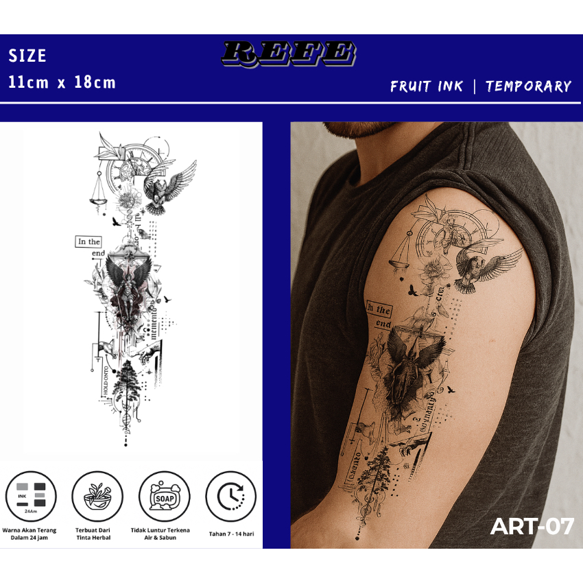 Tato Semi Permanen Broken Blade Series 18x11cm – Stiker Temporer Unisex Bahan Aman Fruit Ink