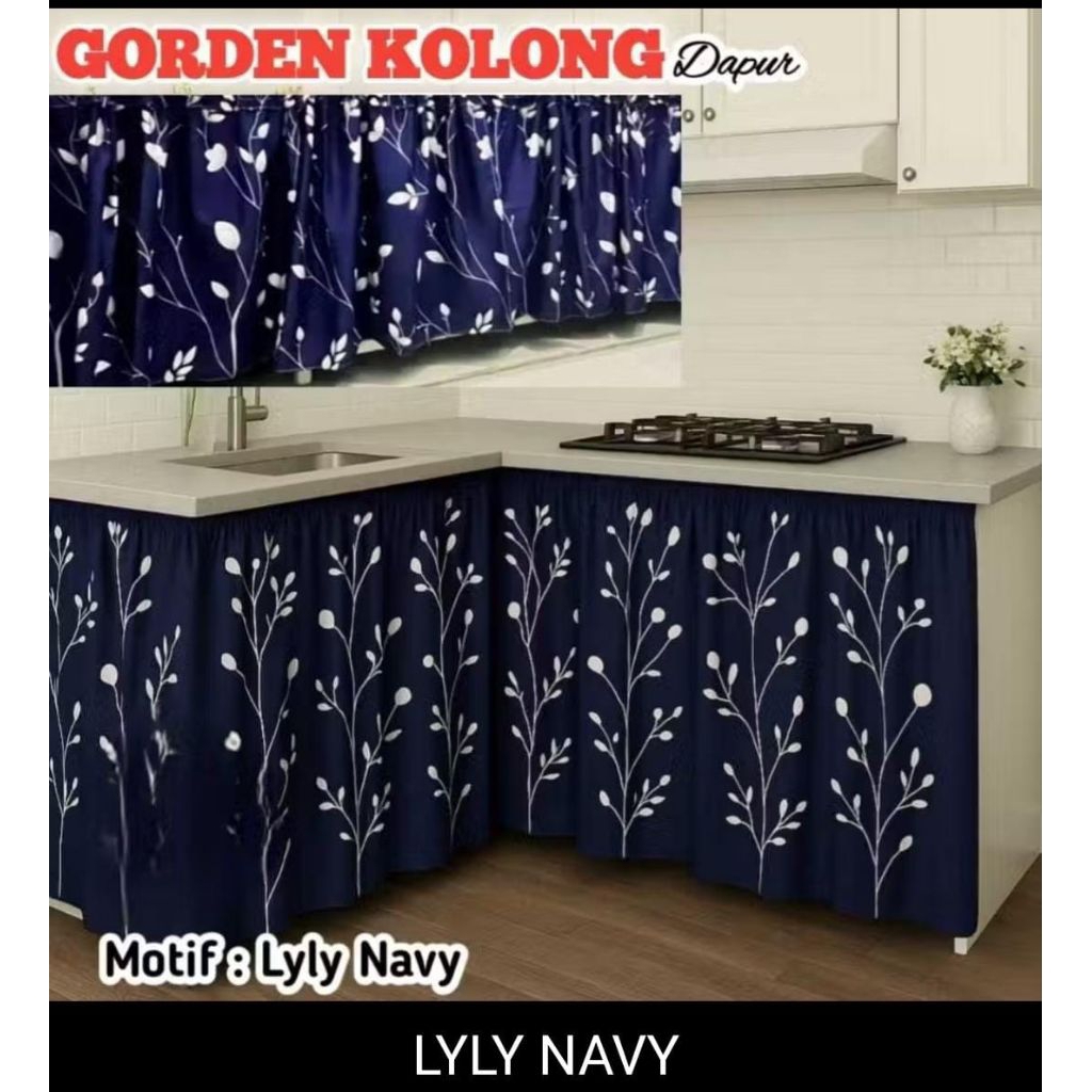 Penutup bawah tempat Dapur / penutup kolong kitchen set / Tirai gorden hordeng kolong dapur cantik