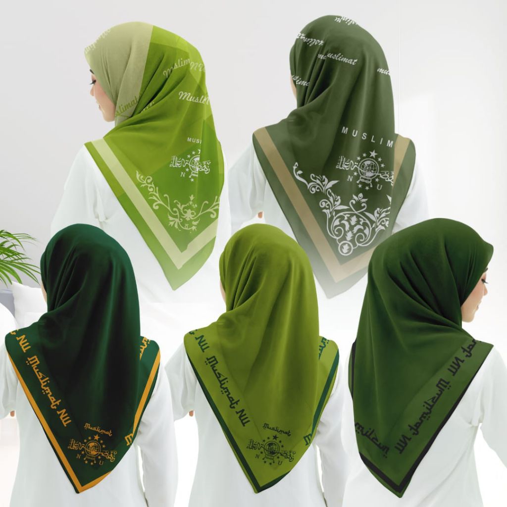 Muslimat NU Hijab motip segi4 printing Voal premium dengan ukuran 110×110 dengan desain elegan
