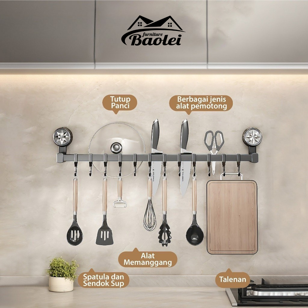 Rak Gantung Dapur Tanpa Bor - Rak Penyimpanan Dapur Multifungsi - Gantungan Alat Dapur - Gantungan