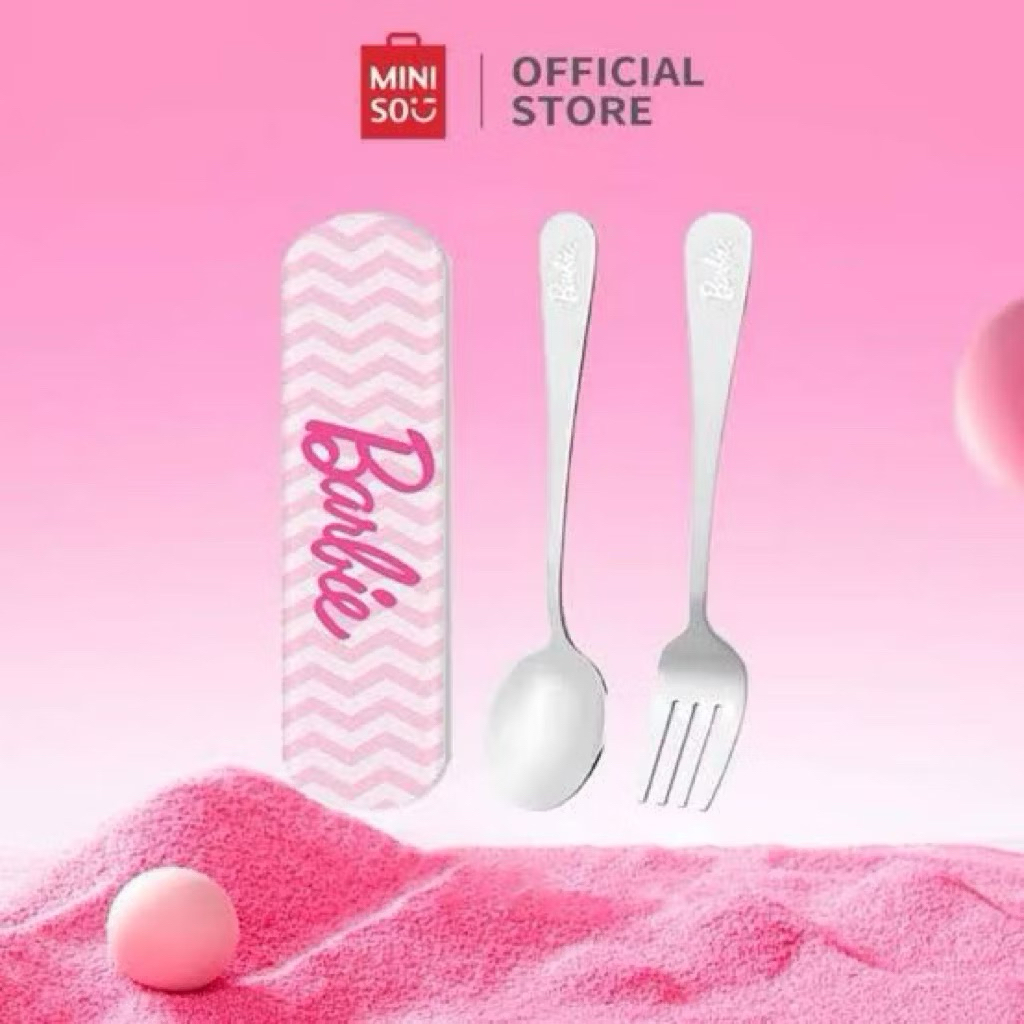 MINISO BARBIE CUTLERY SET ALAT MAKAN SENDOK GARPU BEKAL BARBIE LIMITED