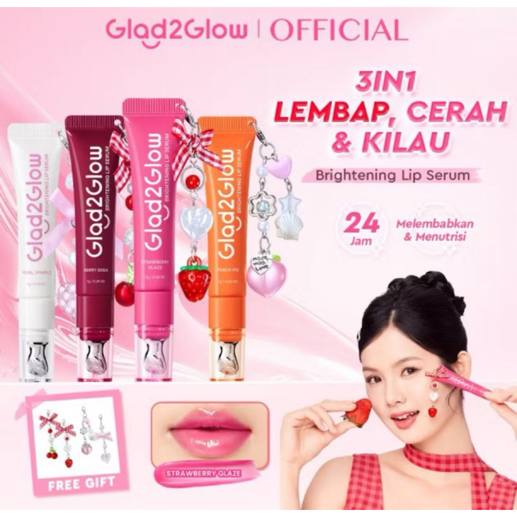 Glad2Glow Brightening Lip Serum 7gr - Mencerahkan dan Melembabkan Bibir - Serum bibir halal BPOM