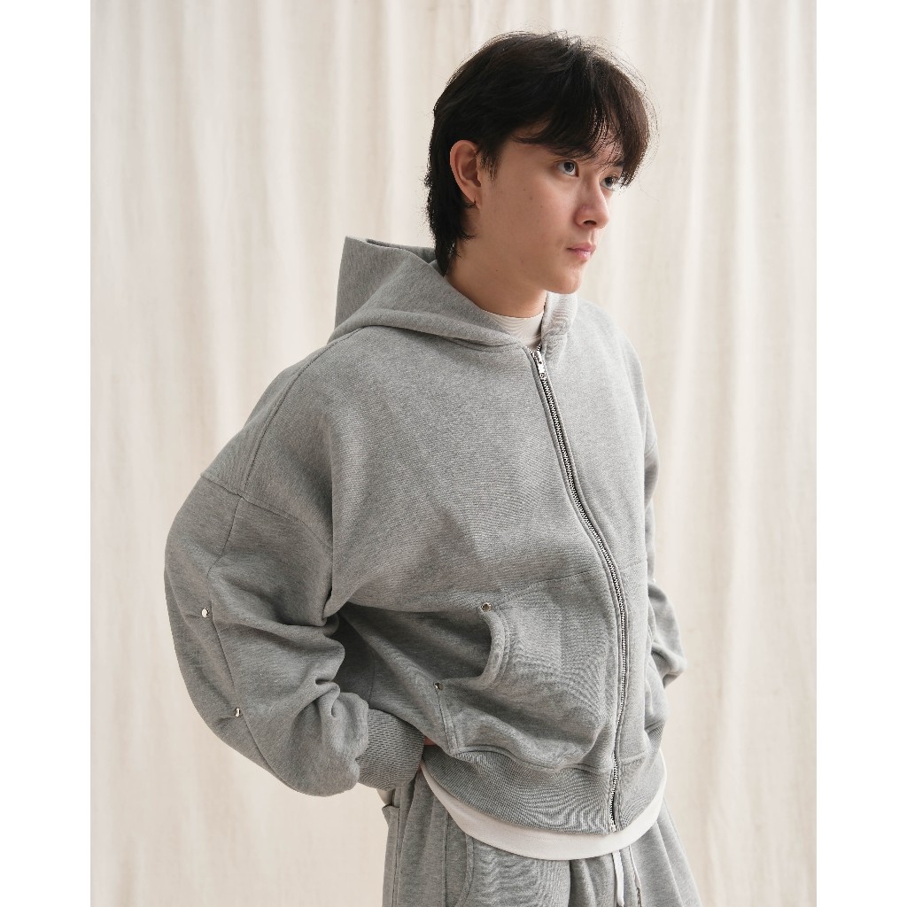 Rivet Zipper Hoodie - Misty/Black/Dark Grey