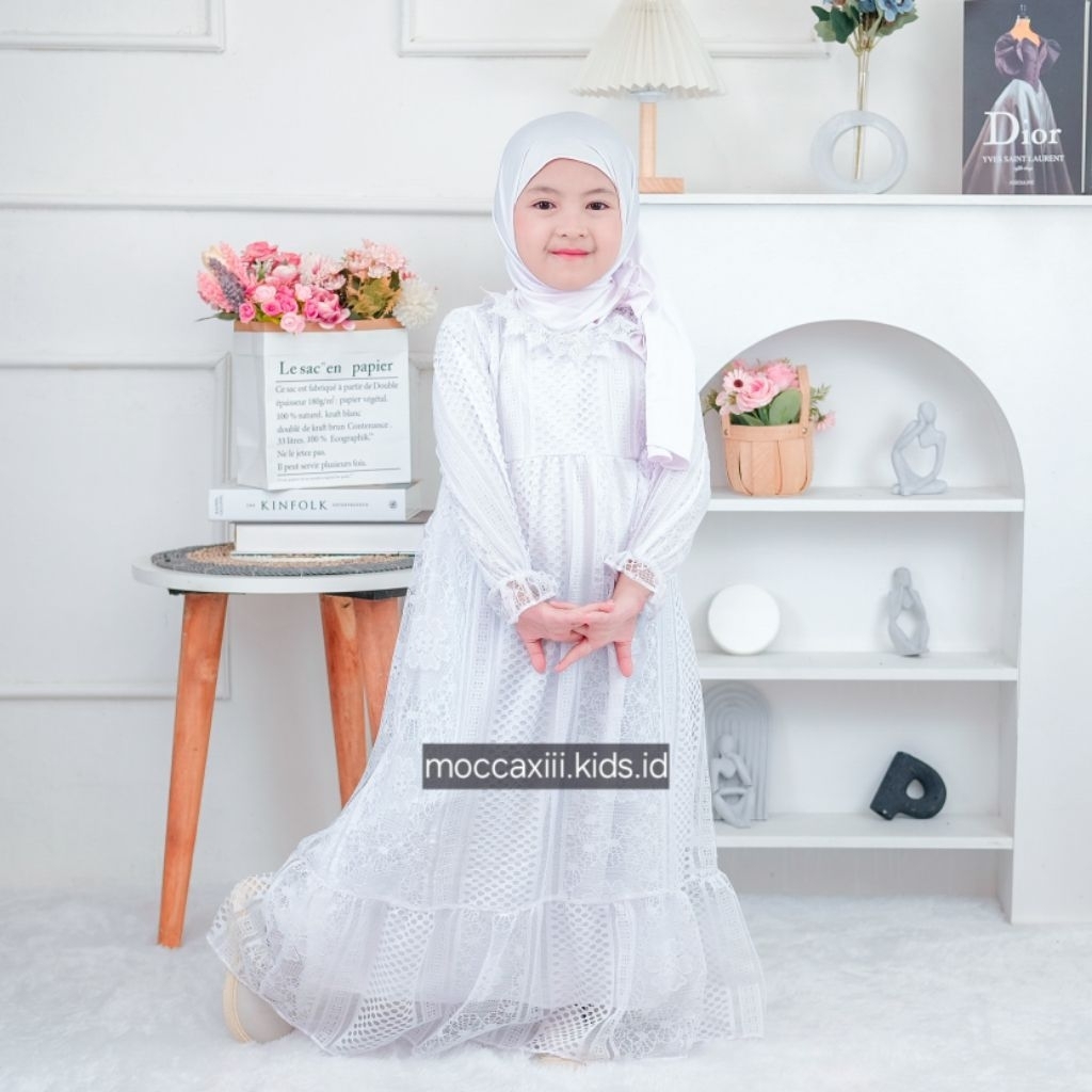 SALMA kids Free Hijab Gamis Anak Brokat Terbaru Usia 1-10 Tahun - Ready Warna Putih Hitam Maroon Sag