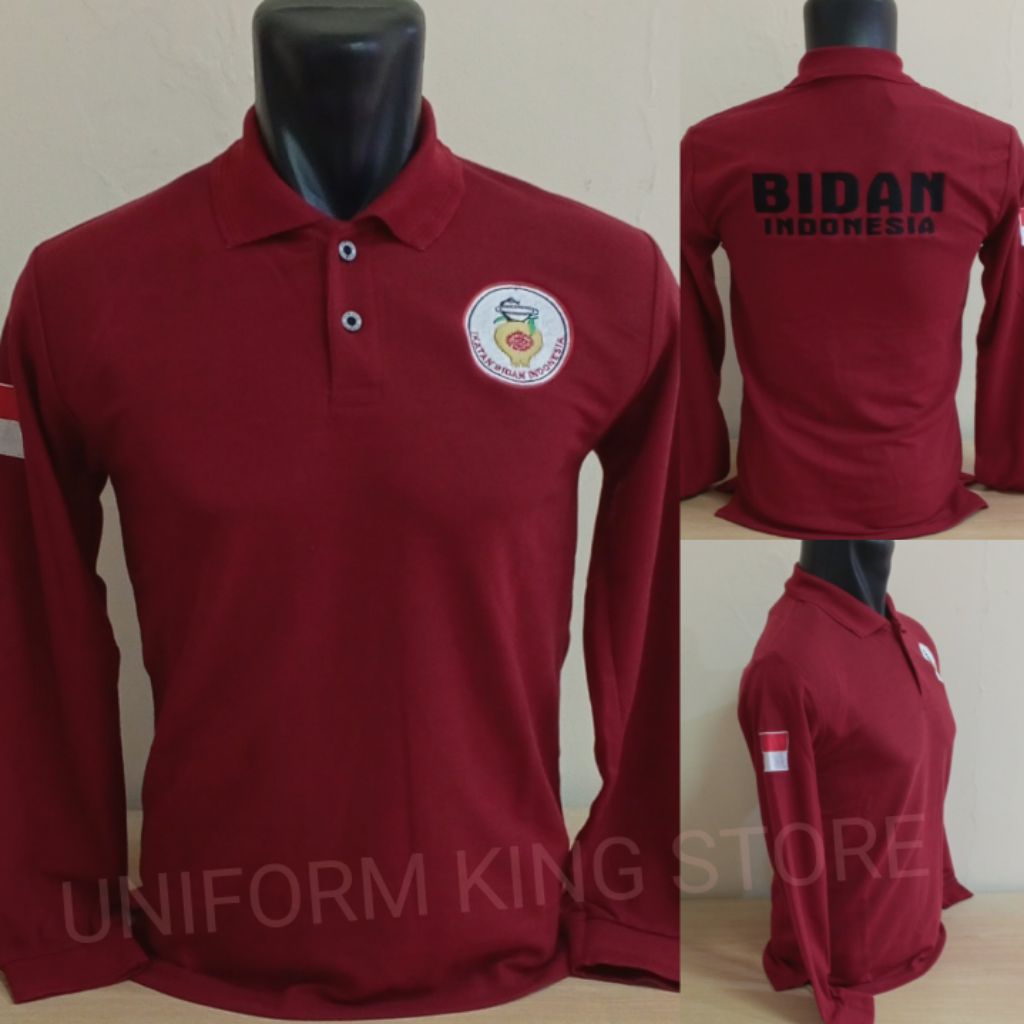 KAOS BIDAN MARUN LENGAN PANJANG FULL BORDIR - KAOS KERAH BIDAN MAROON BORDIR - KAOS BIDAN LENGAN PAN