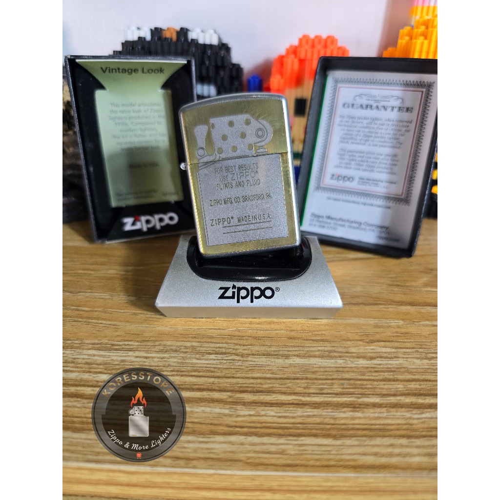 Zippo Silver Gold Lighter Guarantee Original With Seal Orange