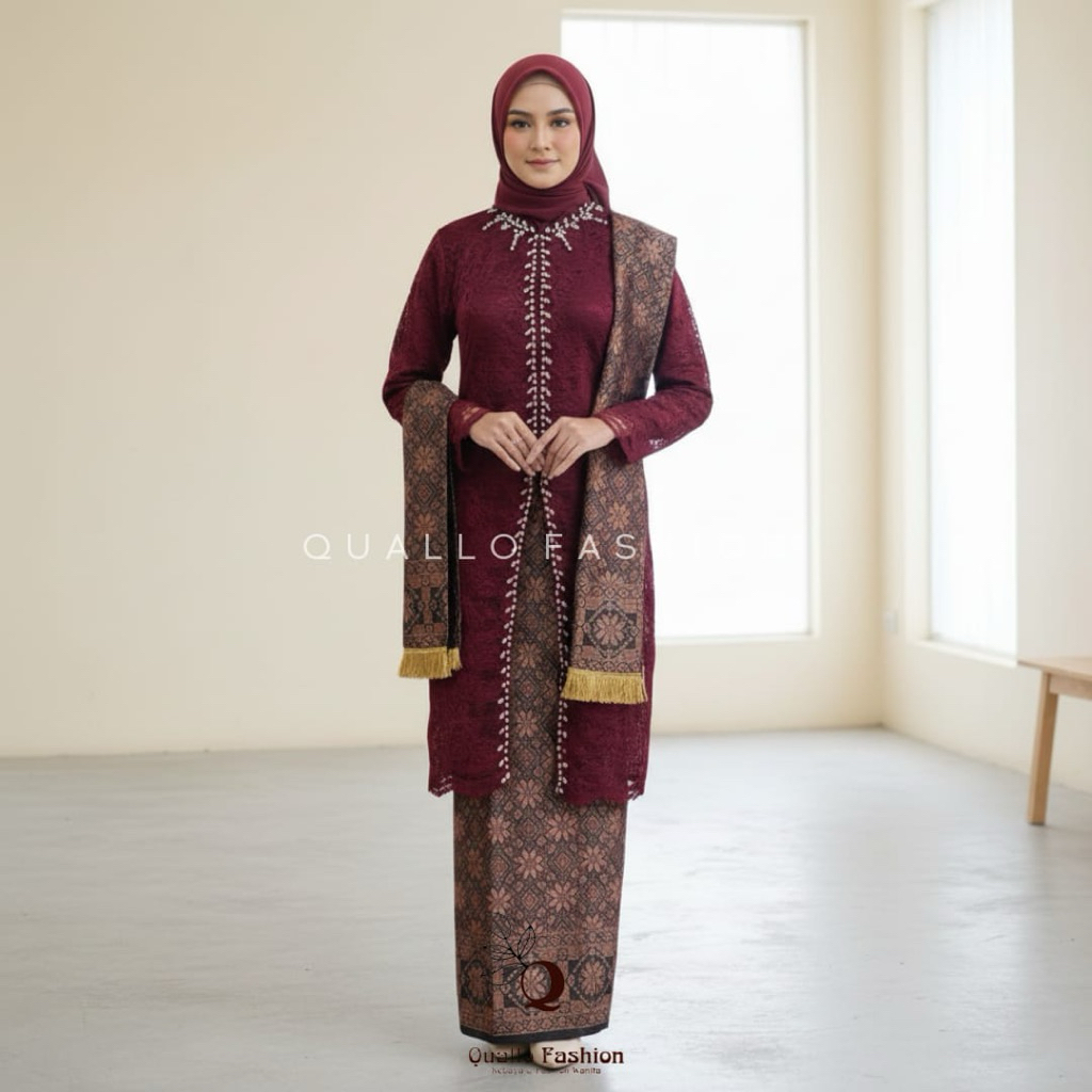 Feeza | Set Kebaya Tunik Brokat Payet | Kebaya Set Songket | Kebaya Modern | Kebaya Ibu | Kebaya Kon
