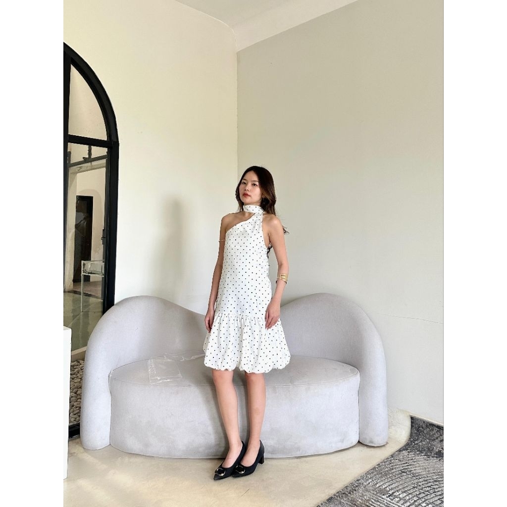 Viel Dress Wanita Tanpa Lengan Motif Polkadot V3406