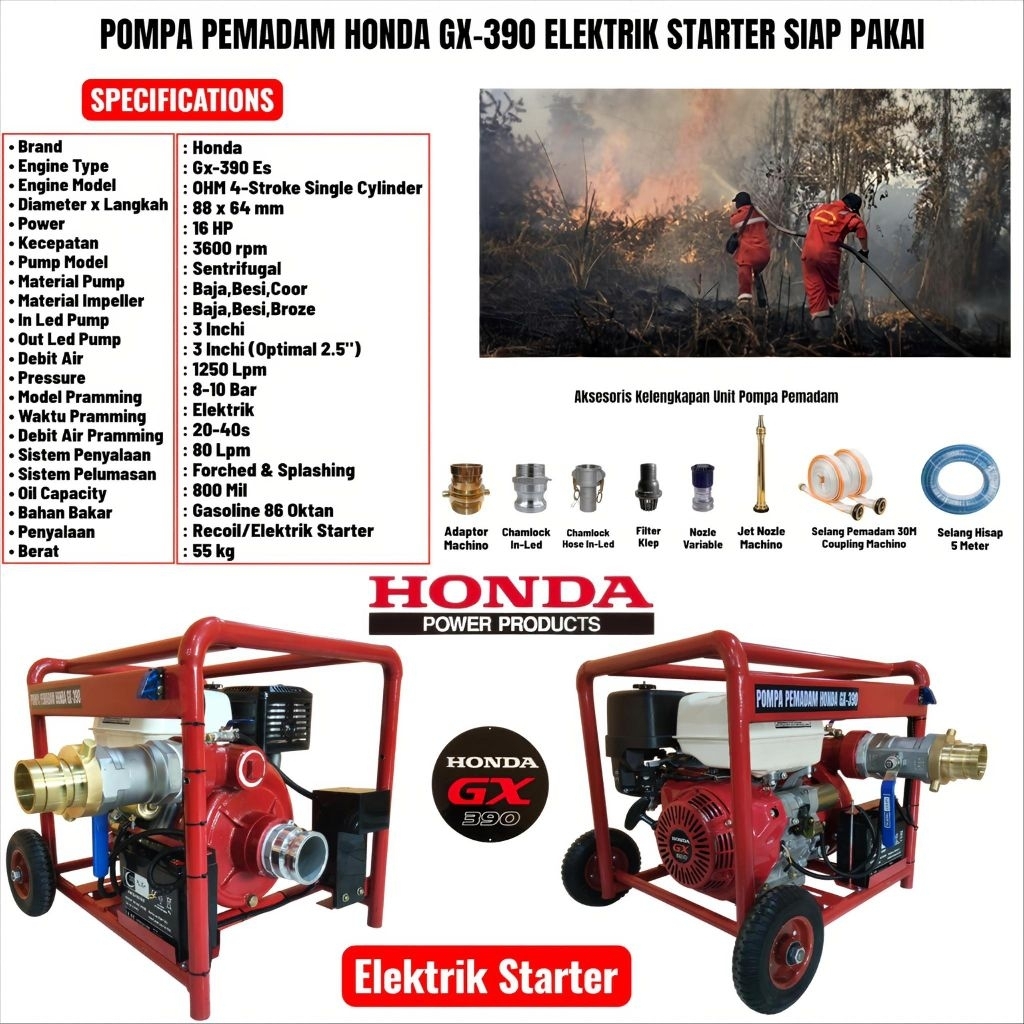 POMPA PEMADAM HONDA GX-390 ELEKTRIK STARTER KOMPLIT SIAP PAKAI