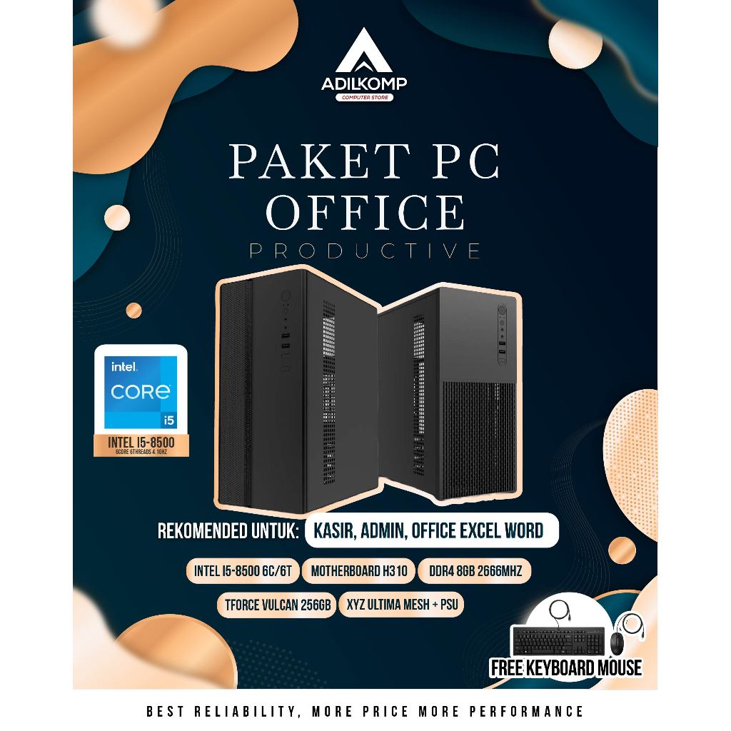 PAKET PC RAKITAN KANTOR OFFICE KASIR ADMIN WORD EXCEL INTEL I3 6100 I3 7100 I5 6400 I5 7400 DDR3 DDR