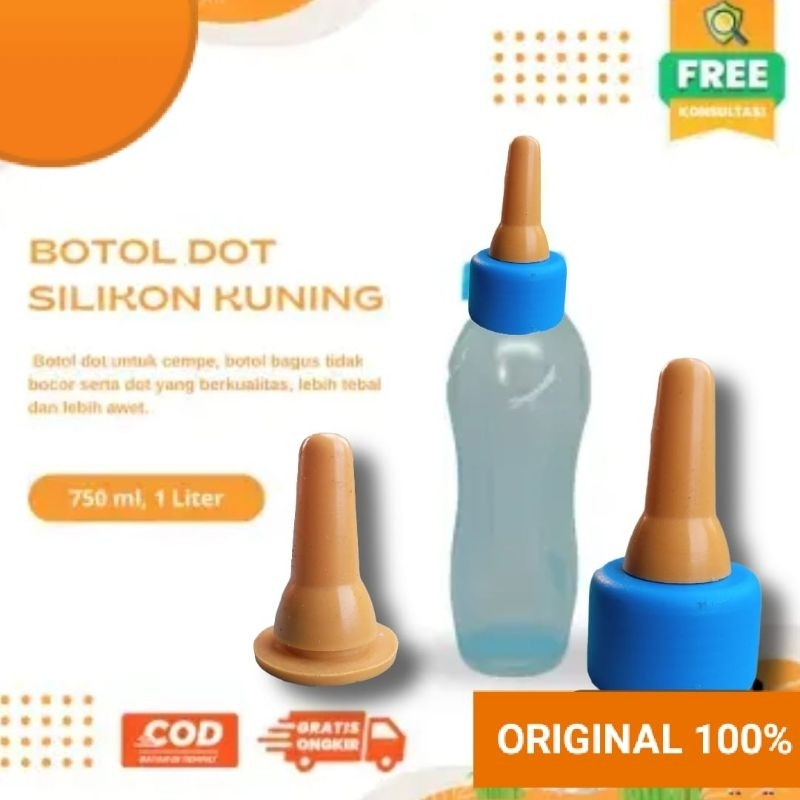 PREMIX - BOTOL DOT CEMPE ANAK KAMBING 1 LITER & 750 ML - Dot Kambing Silikon Kuning