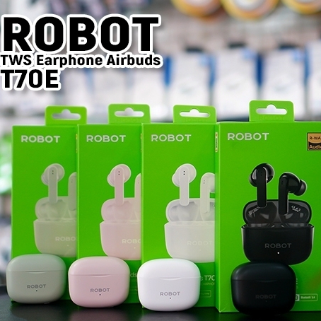 HEADSET BLUETOOTH ROBOT T70E SUPER BASS - TWS ROBOT T70E WIRELESS EARPHONE POWERFULL DEEP BASS CHIP 