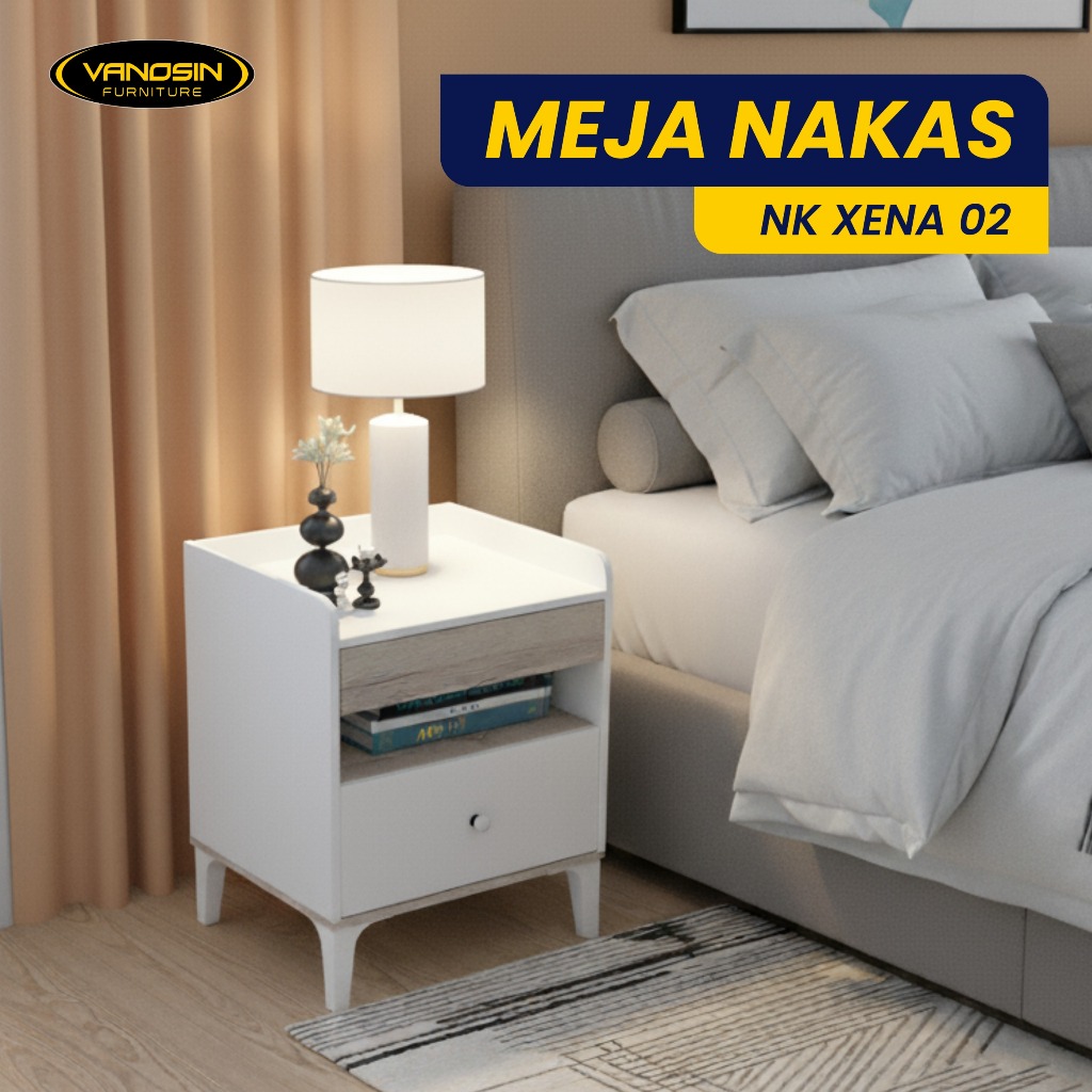 Vanosin Furniture / Meja Nakas / Meja Kamar Tidur / Meja Samping Kasur / NK Xena 02 Putih-Sanremo