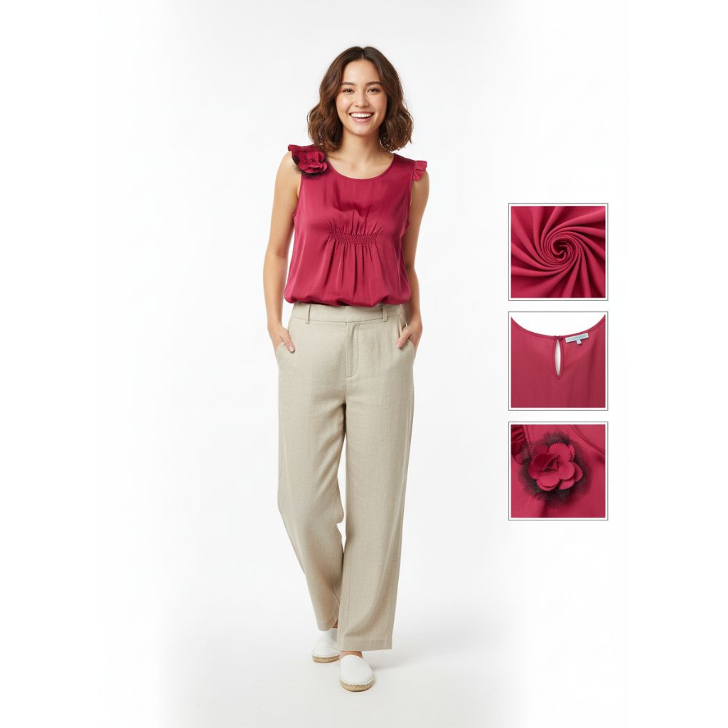 blouse sleeveless Red Violet + claire atasan blus tanpa lengan wanita