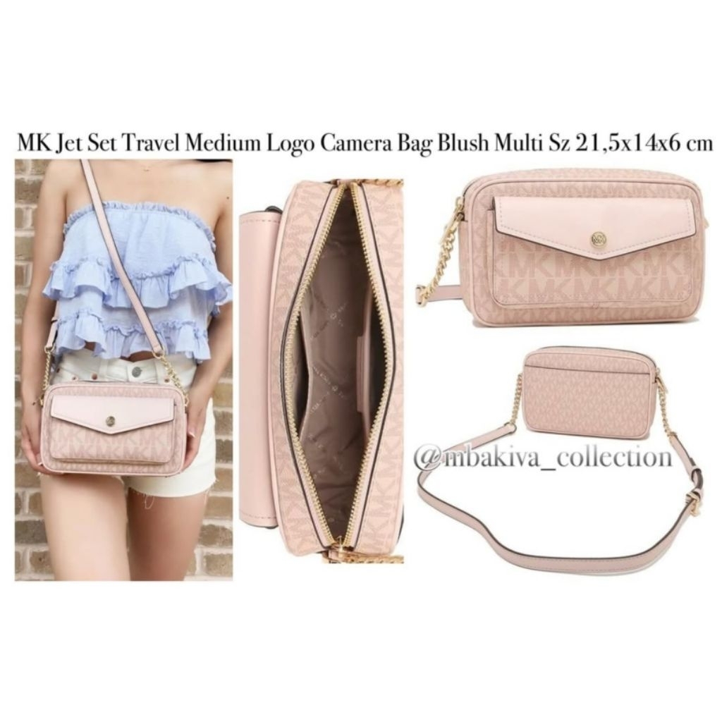 MK Jet Set Travel Medium Logo Camera Bag Blush Multi