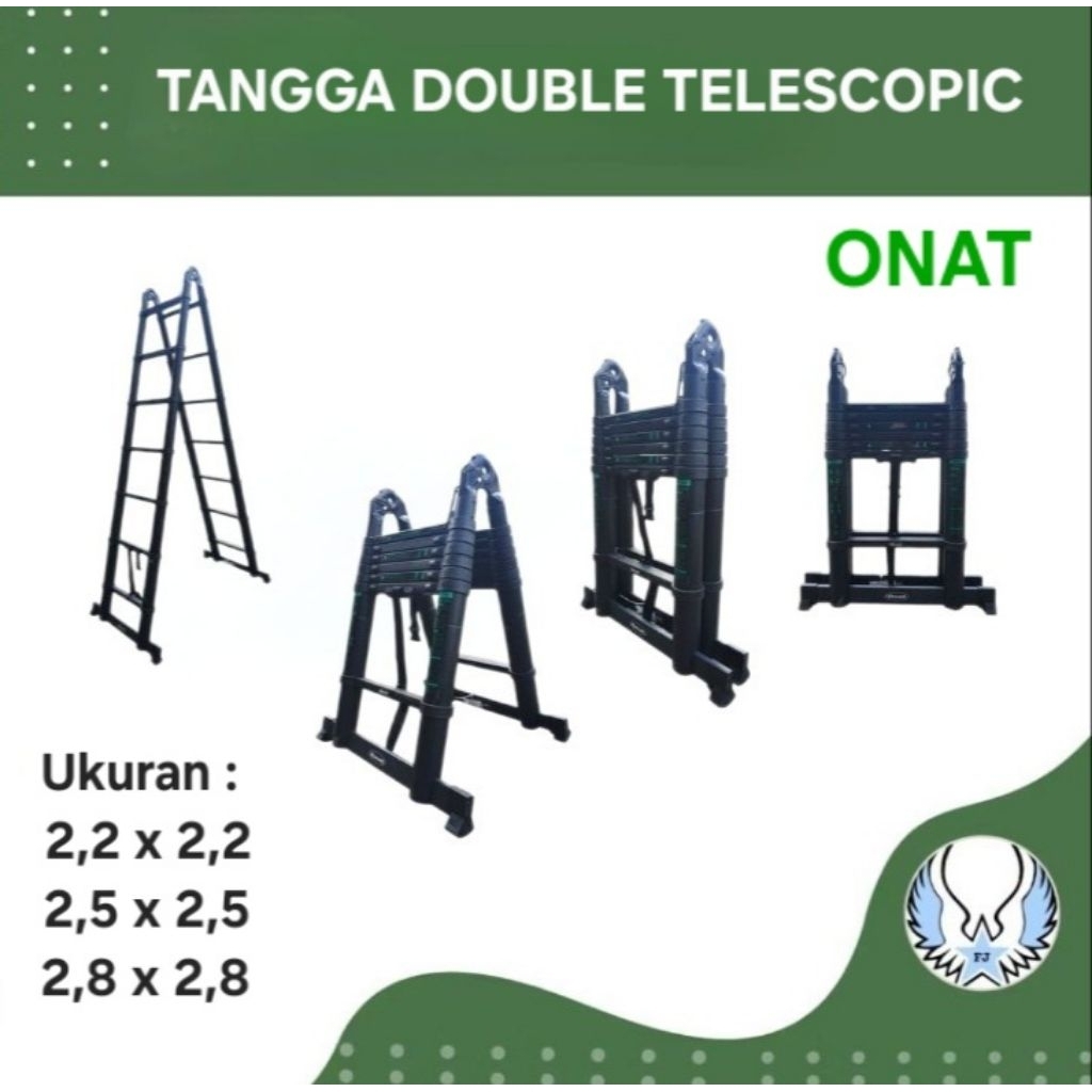 ONAT TANGGA LIPAT DOUBLE A TELESKOPIK ALUMINIUM HITAM 2.2M 2.5M 2.8M METER / ALUMINIUM TELESCOPIC LA