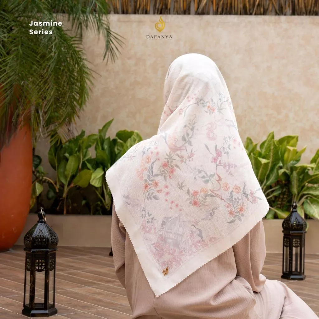 DAFANYA - Jasmine Series Jilbab Motif Floral Kerudung Segi Empat Hijab Scarf bahan Laser Cut