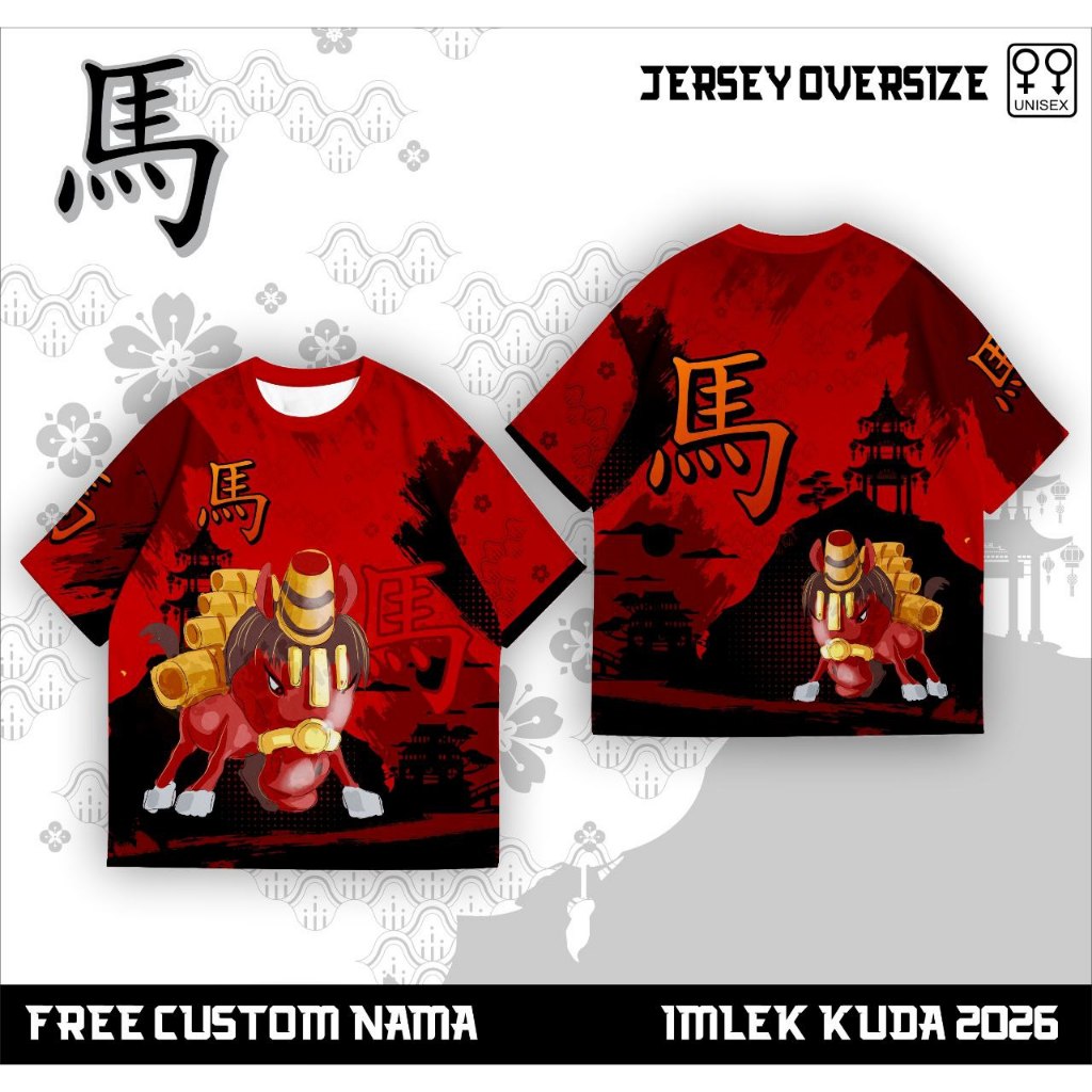 Baju imlek dewasa kaos oversize imlek shio kuda api terbaru 2026