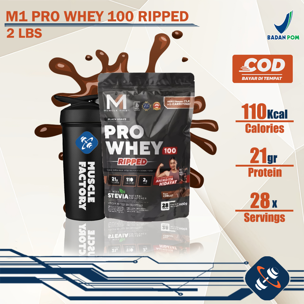 M1 MuscleFirst Pro Whey 100 RIPPED 2 Lbs 900 Gram Whey Protein + CLA & L Carnitine