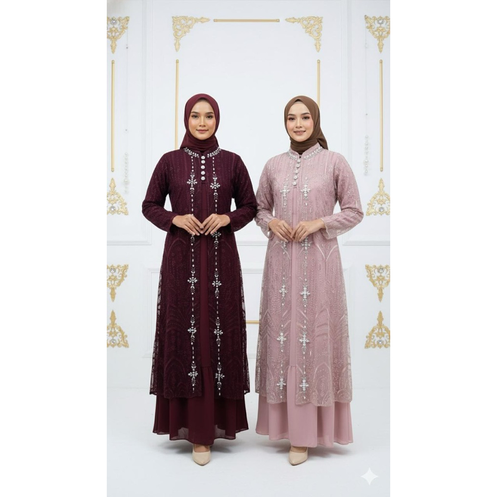 (salsabila)Gamis set outer dan inner//payet mutiara//Gamis kondangan,pesta dan wisuda