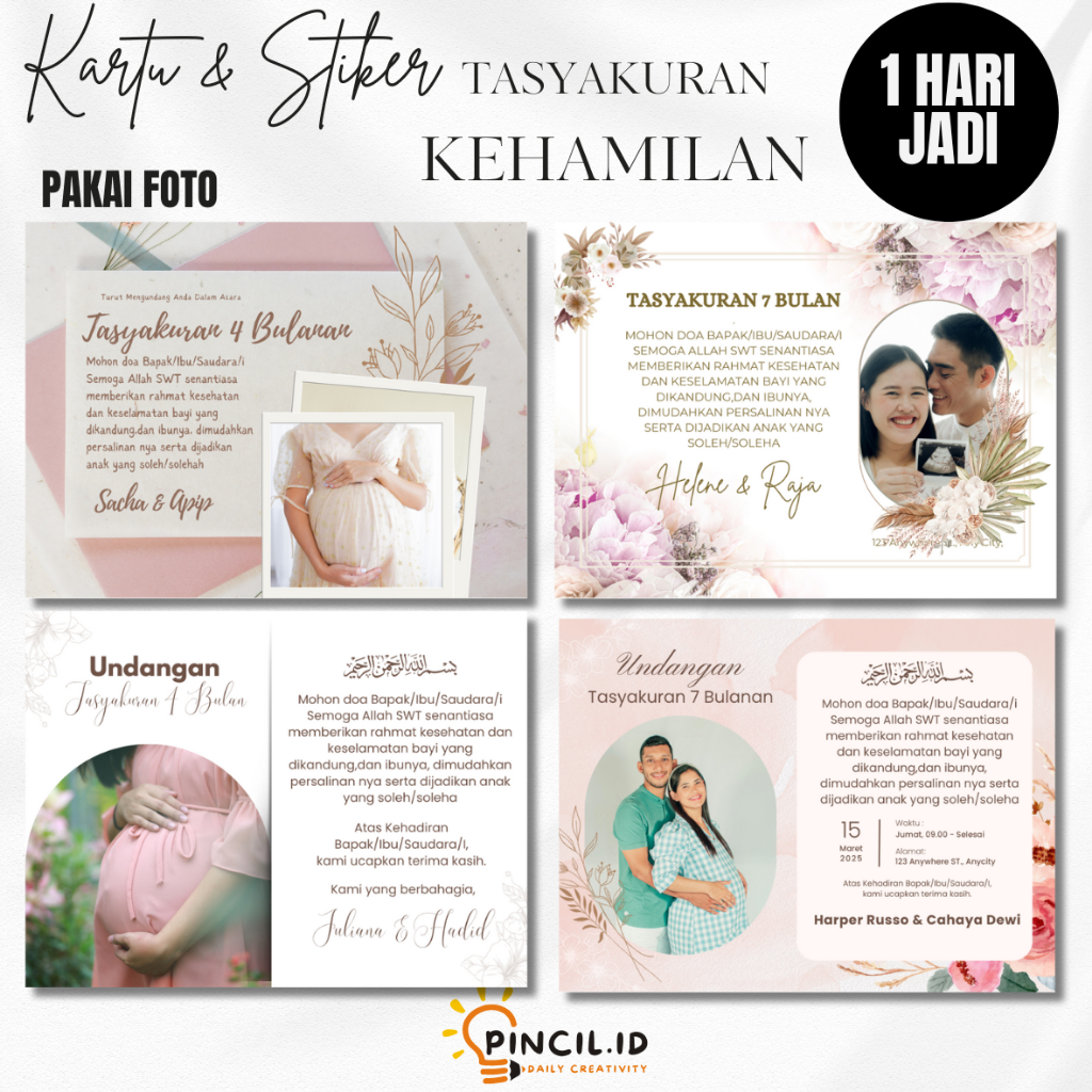Stiker kehamilan, tasyakuran 4 bulanan, syukuran 7 bukan kehamilan, kartu besek souvenir tasyakuran,