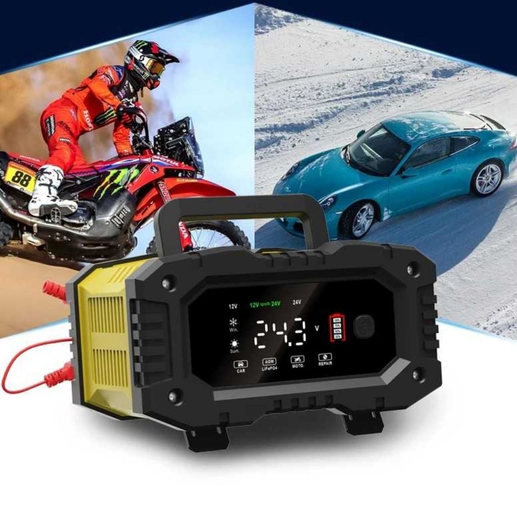 FOXSUR Charger Baterai Aki Mobil Motor Portable 10A 150W 12/24V
