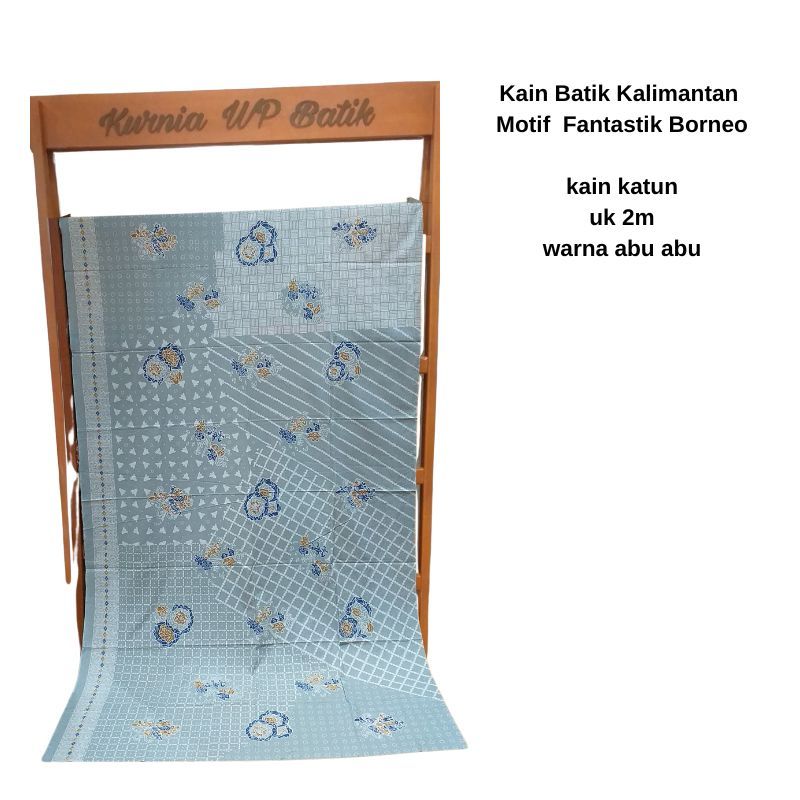 Kain Batik Cap,Batik Kalimantan Balikpapan Motif Fantastik Borneo ukuran 2m kain katun warna Abu abu