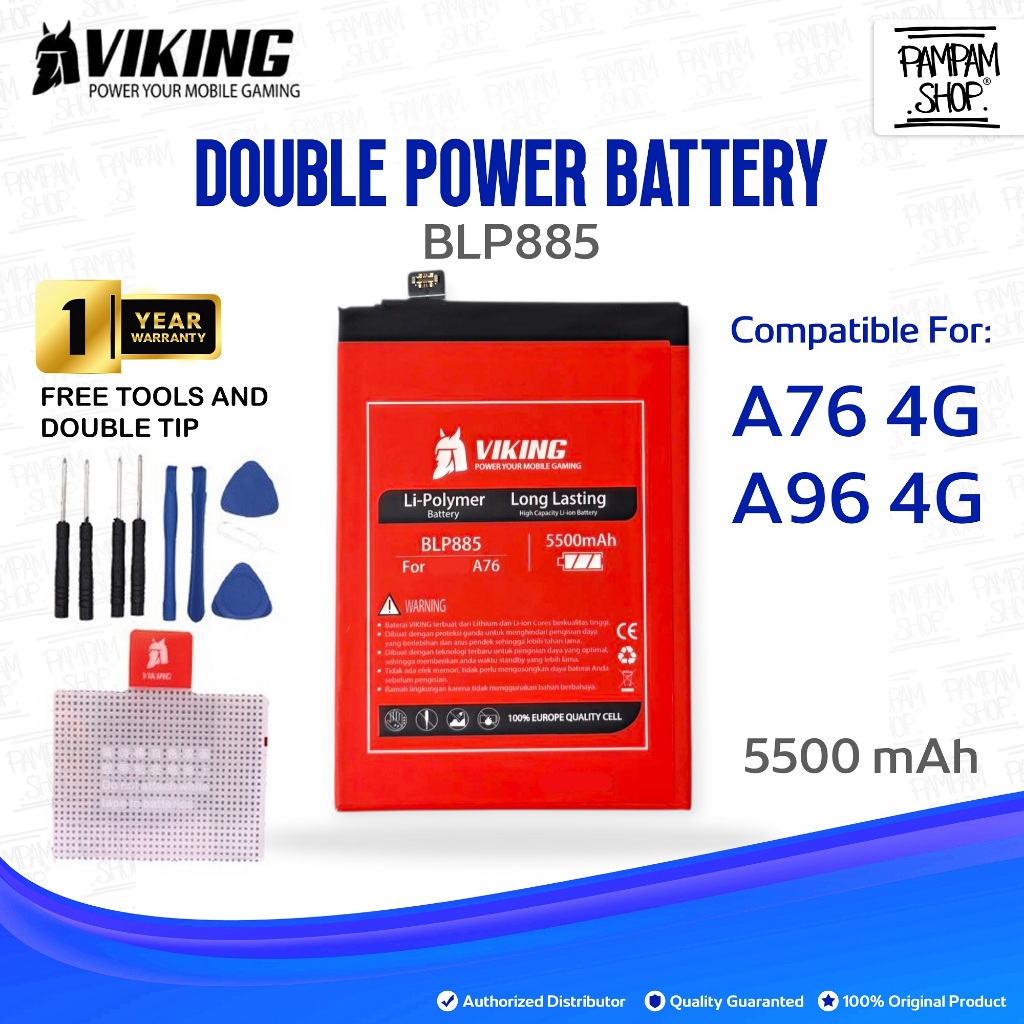 Baterai VIKING Double Power BLP885 Oppo A76 A96 4G Batre Batrai Battery Original Ori Dual HP Handpho