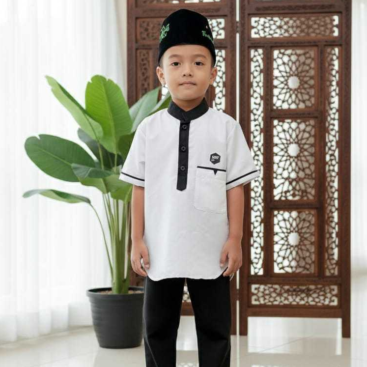 Setelan Koko Kurtah Putih Anak Laki Laki Abiyan 1 14 Tahun