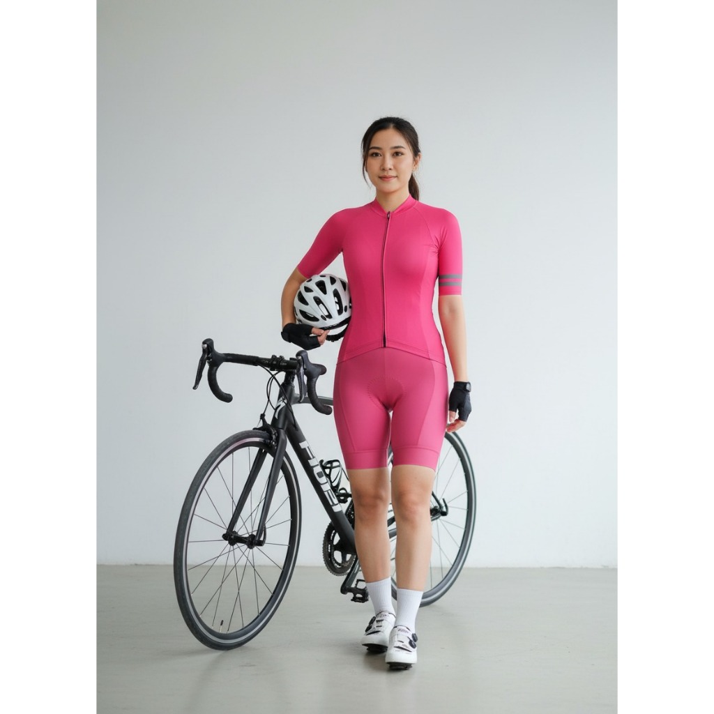 JERSEY SEPEDA AERO / ROADBIKE / BAJU SEPEDA / POLOS WANITA LENGAN PENDEK - PINK