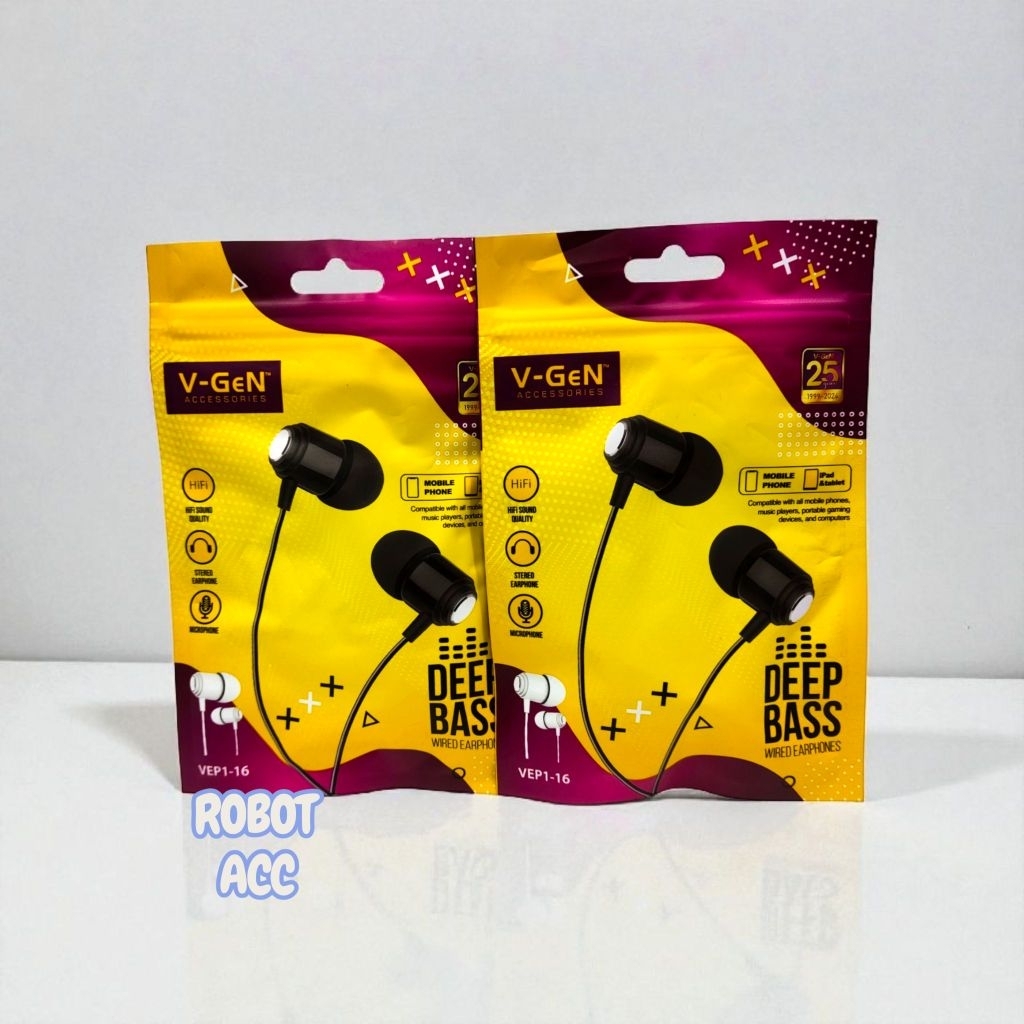 HEADSET EARPHONE V-GEN VEP1-16 STEREO - HANDSFREE HF V-GEN VEP1-16 STEREO PCS