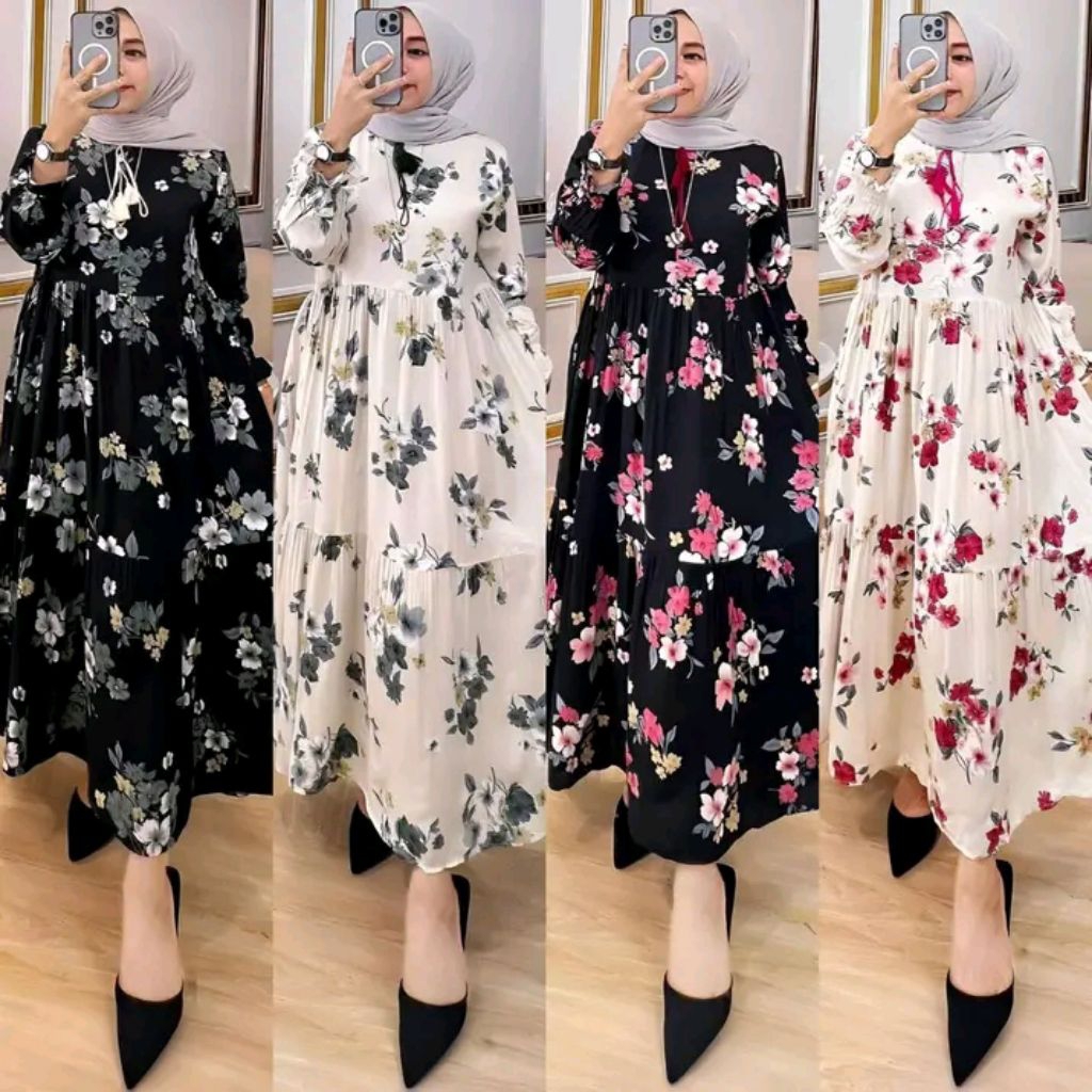GAMIS MIDI CANTIK VIONA - GAMIS MIDI RUMBAI RAYON - GAMIS MIDI SUSUN TERBARU DEWASA
