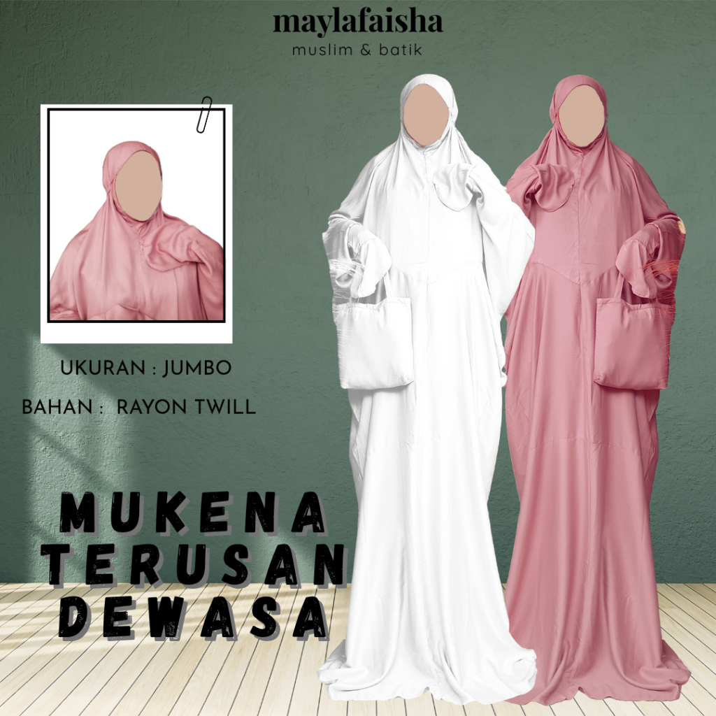 MAYLAFAISHA - MUKENA  TERUSAN DEWASA BAHAN RAYON TWILL UKURAN JUMBO