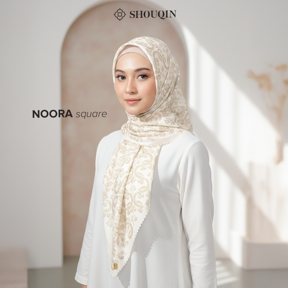 Shouqin Noora – Scarf Kerudung Hijab Segi Empat Voal Premium Printing Eksklusif Jilbab Adem Anti Ger