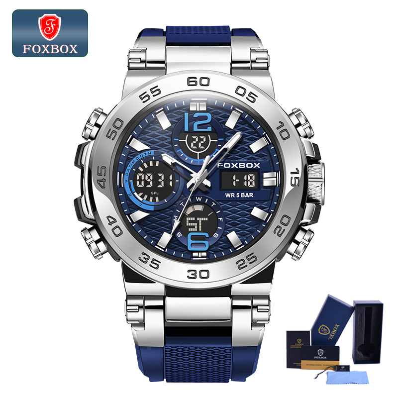 FOXBOX Jam Tangan Untuk Pria LED Tahan Air Olahraga Elektronik Jam Tangan Silikon Jam Tangan  LIGE J