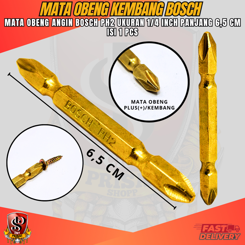 Isi 1pcs Mata Obeng Angin BOSCH Ph2 Universal Gold 1/4" 65mm / Mata Obeng Plus (+) / Mata Obeng Kemb