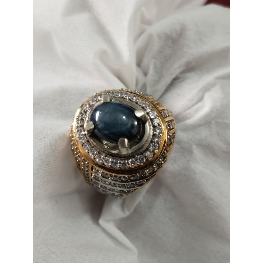 cincin blue saphire natural star 3 crt up ring perak microseting