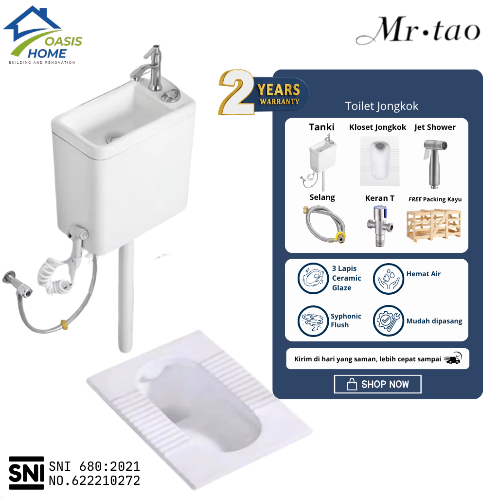 OASIS HOME - Closet Kloset Jongkok 1Set Energy Saving Water Tank Westafel WC Jongkok Bahan Keramik W