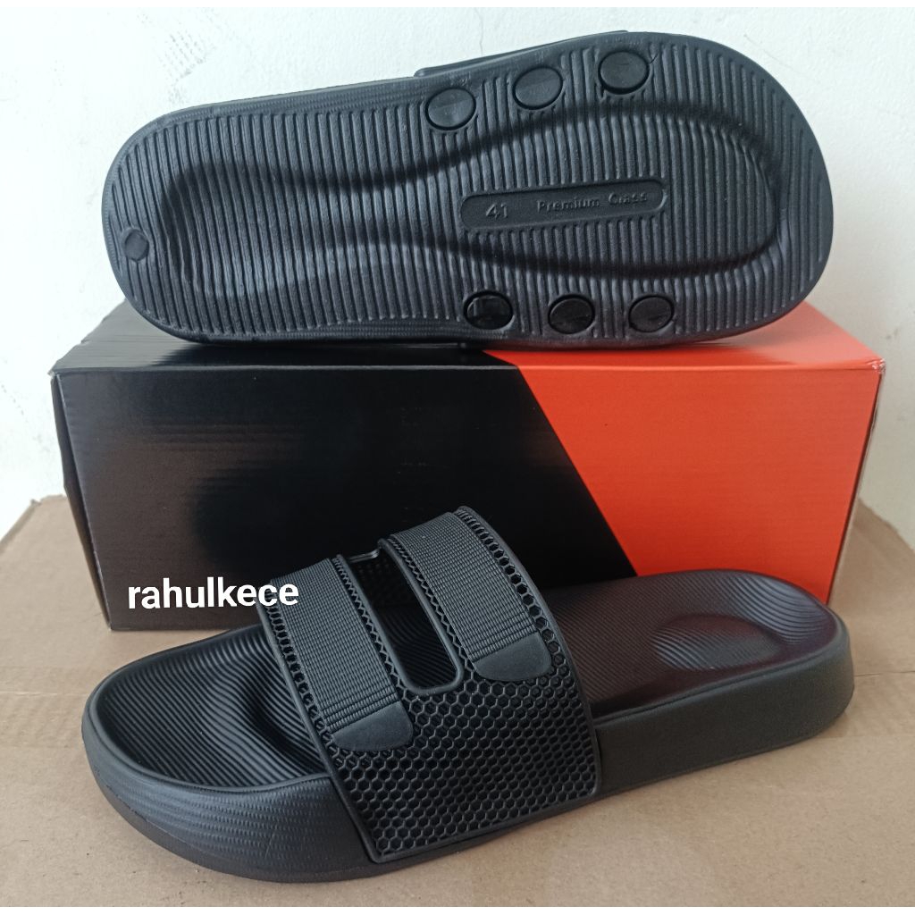 sendal slop Hitam premium karet phylon tali jaring