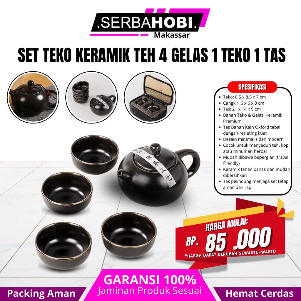 Hampers Set Teko Keramik Teh 4 Gelas & 1 Teko Free Tas