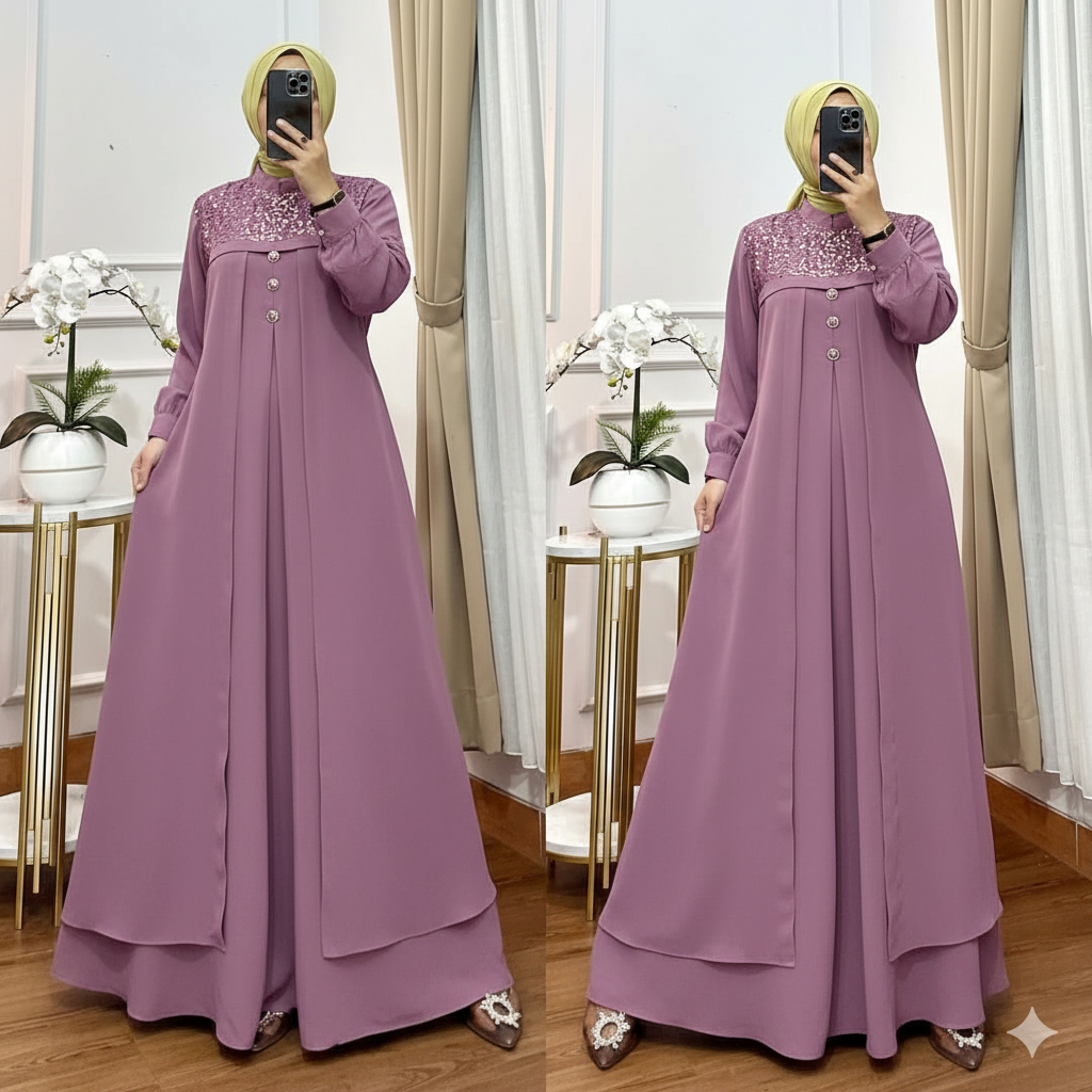 Zalfya Dres Gamis Crinkle Airflow Premium Variasi Bordir Bunga Cantik