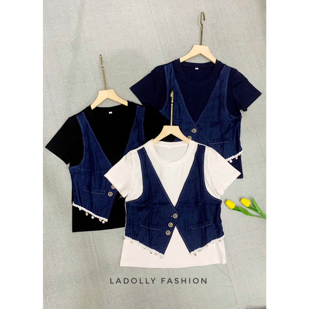 [ Ladolly ] - Rompi Kerang Kaos Yyfq Import Wanita Rompi Menyatu