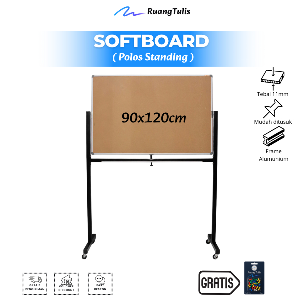 Sakana Softboard / Cork Board / Pin Board / Vision Board / Papan Mading Standing 90x120cm