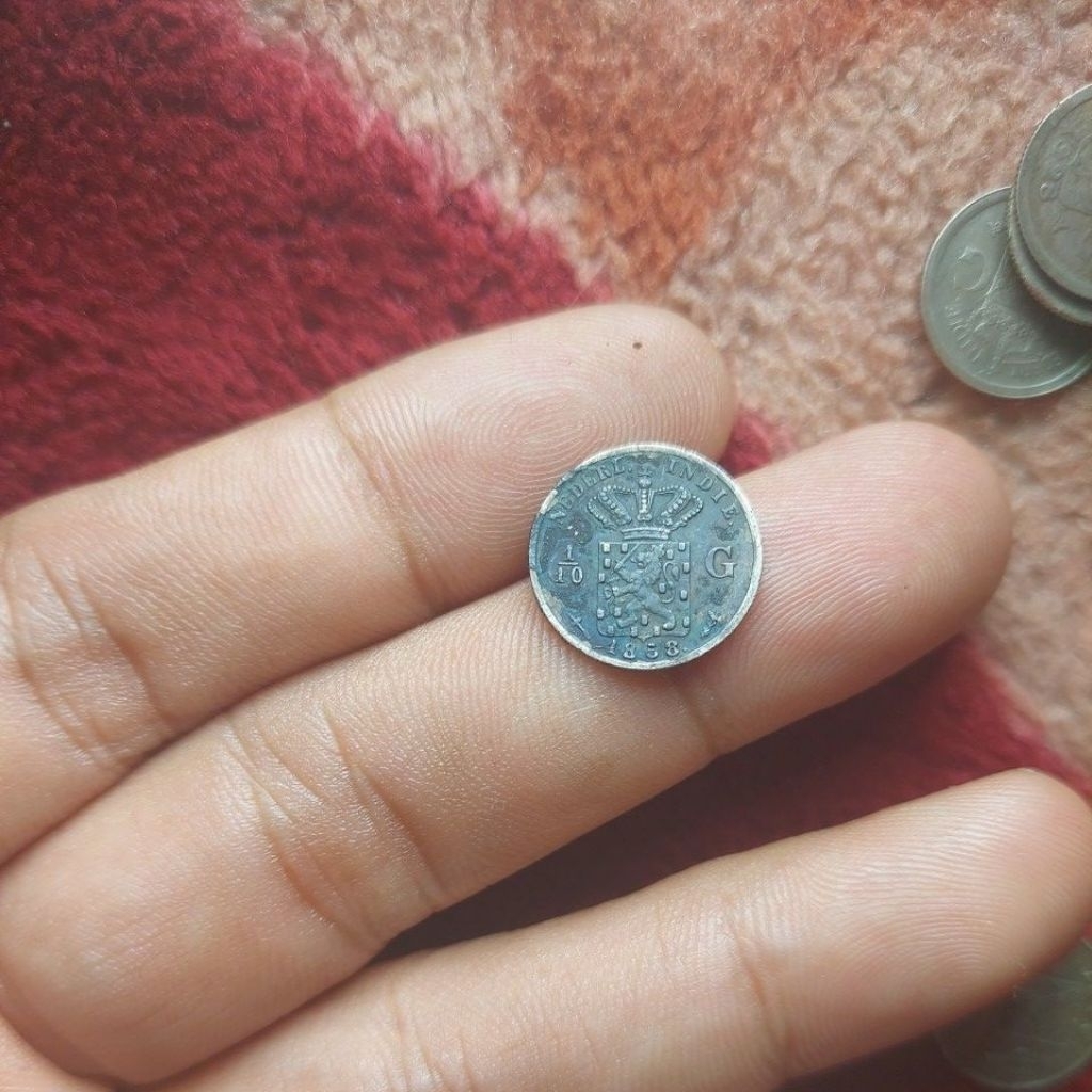 1 keping koin perak belanda 1/10 gulden tahun tua 1858