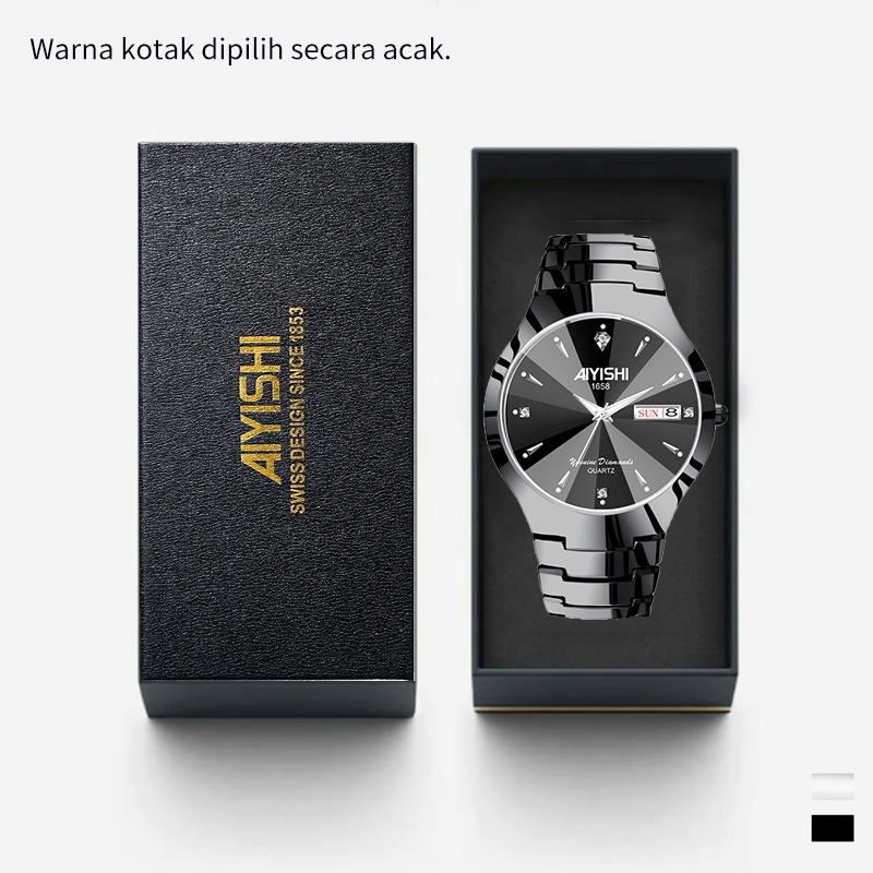 jam tangan kuarsa mewah pria Aiyishi dengan tampilan kalender bercahaya
