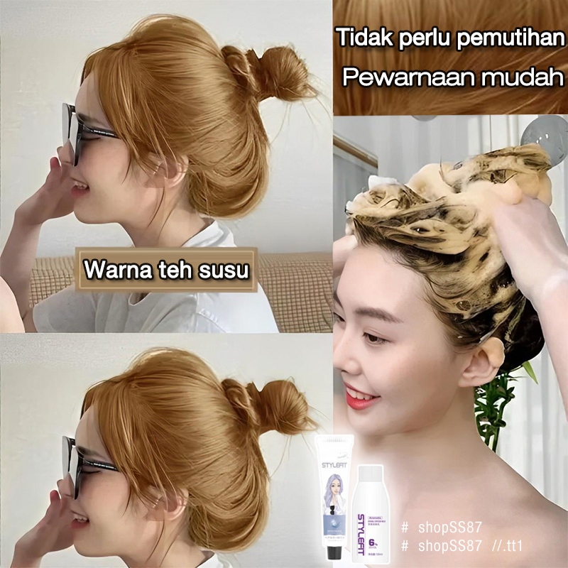 (Beli 100ml gratis 100ml)STYLE FIT cat rambut milk tea *200ml,cat rambut ekstrak tanaman,pewarna ram